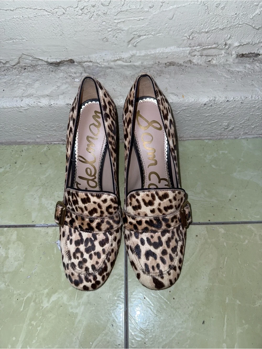 Sam Edelman Leopard Calf Hair Loafer Block Heel Buckle‎ Pump Mob Wife-8.5